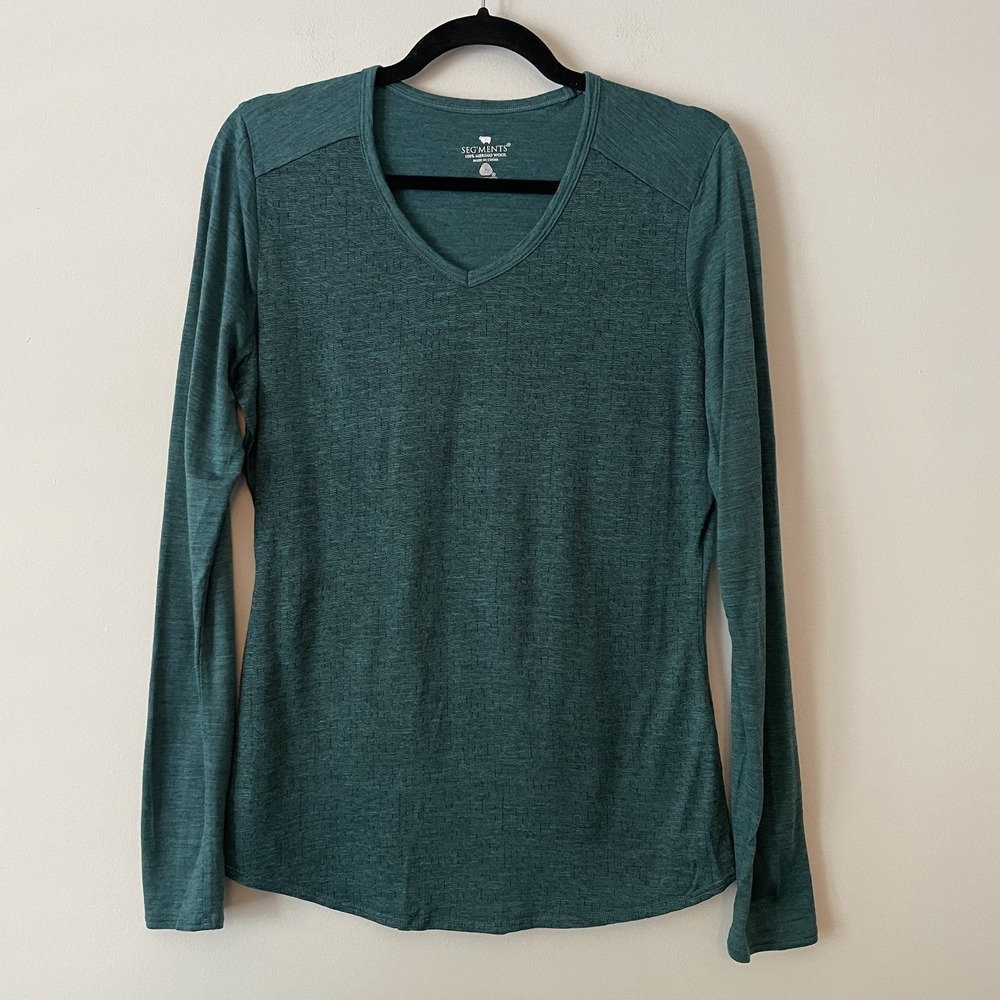Segments Pure New Merino Wool Long Sleeve Patterned Shirt Green Sz M Base Layer